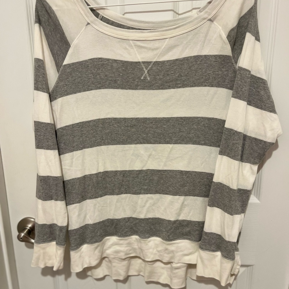 The Limited Gray and White Striped Long Sleeve Top